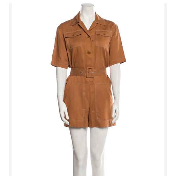 Maje Paris Women's V-Neck Romper Jumper Brown Collared Belted Size EU 40/US L - Picture 1 of 10